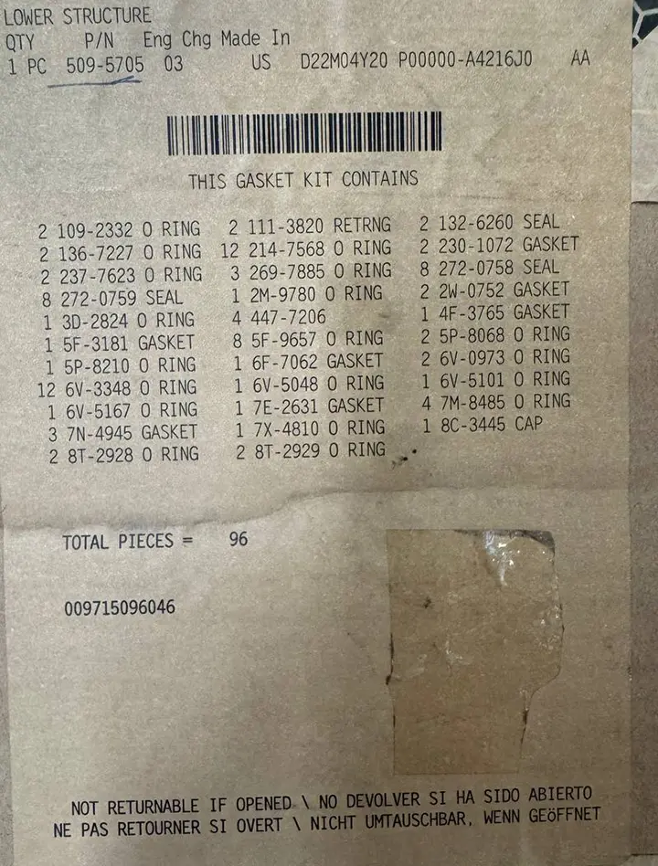 واشر تعمیر قسمت پایین موتور 3508 کاترپیلار